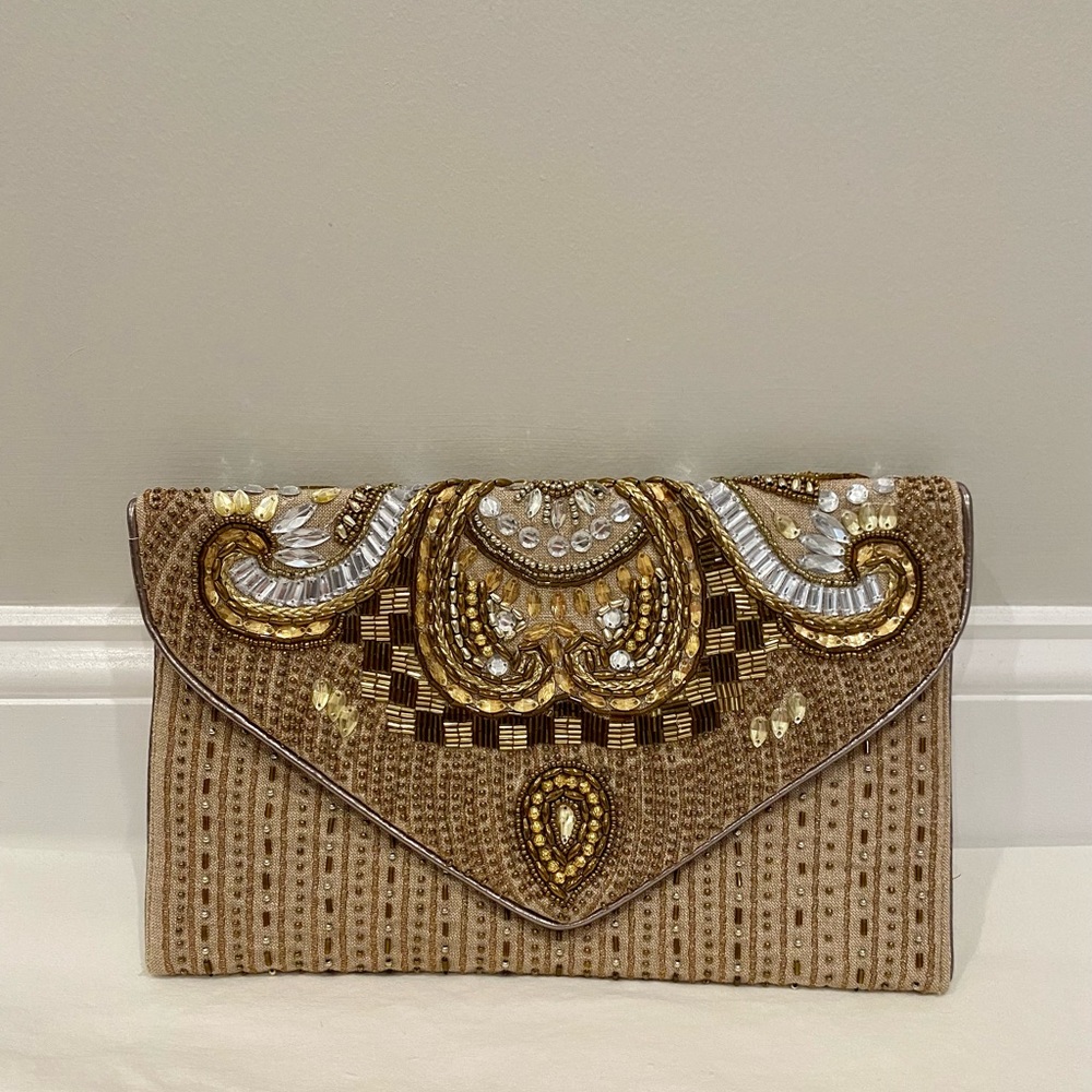 Handbeaded Gold Clutch Purse